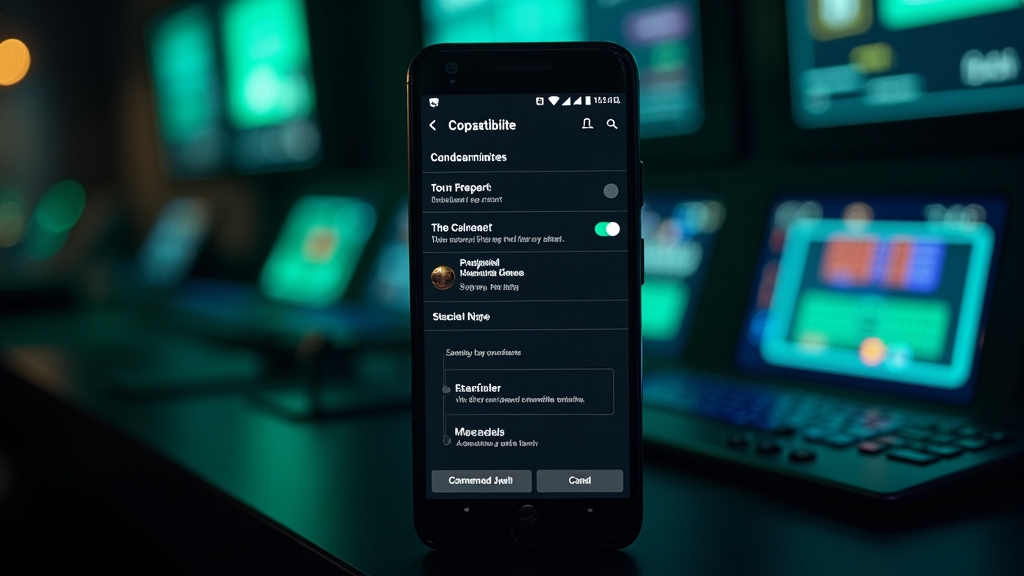 Android telefon kompatibilitási beállításokkal sötét kaszinóhangulatban