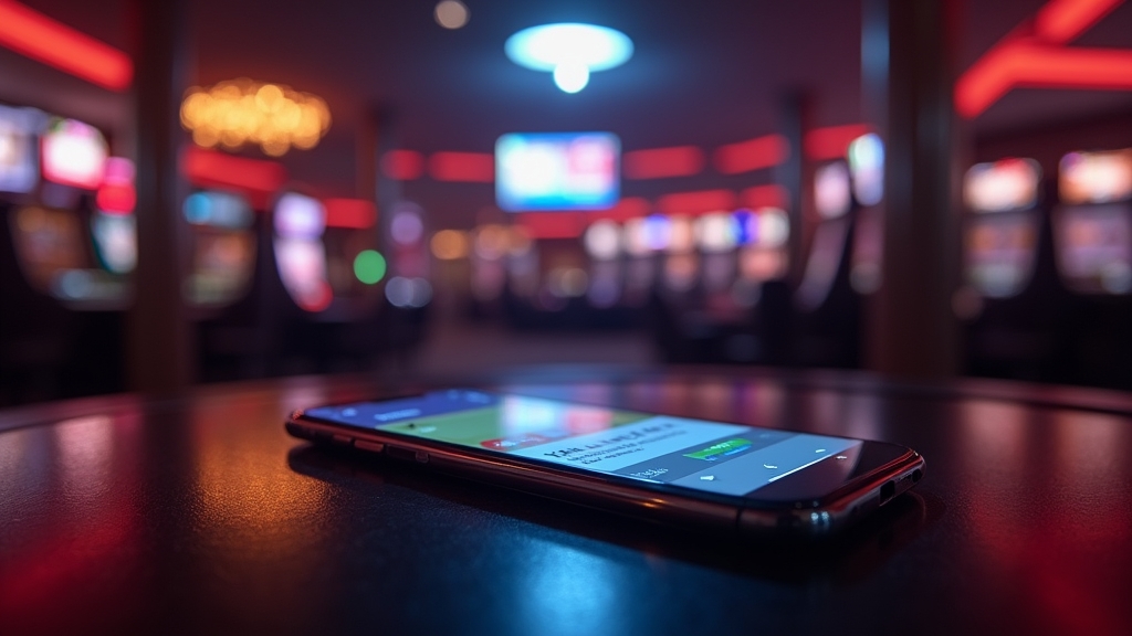Sötét kaszinóhangulatú telefonképernyő app letöltési felülettel